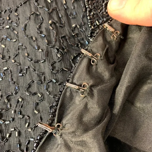 Vintage Patra Petite Black Beaded Silk Evening Jacket Cropped Size PM 80s 90s - Picture 12 of 16